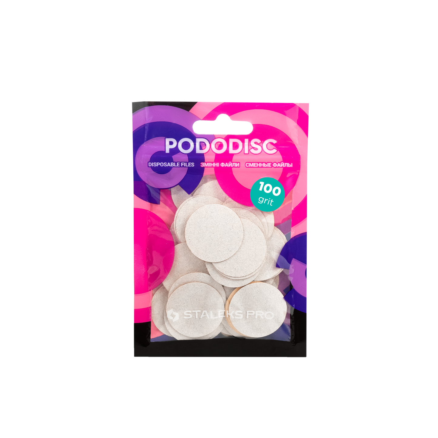 Disposable white files for pedicure disc PODODISC L EXPERT 100 grit - 50 pcs (PDF-25-100w)