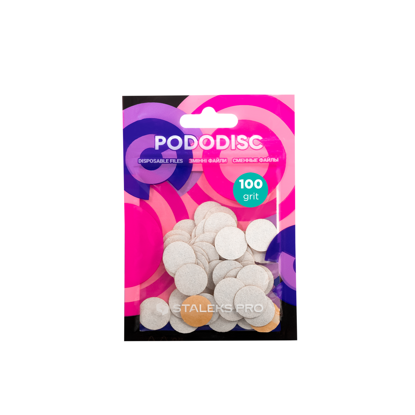 Disposable white files for pedicure disc PODODISC S EXPERT 100 grit - 50 pcs (PDF-15-100w)
