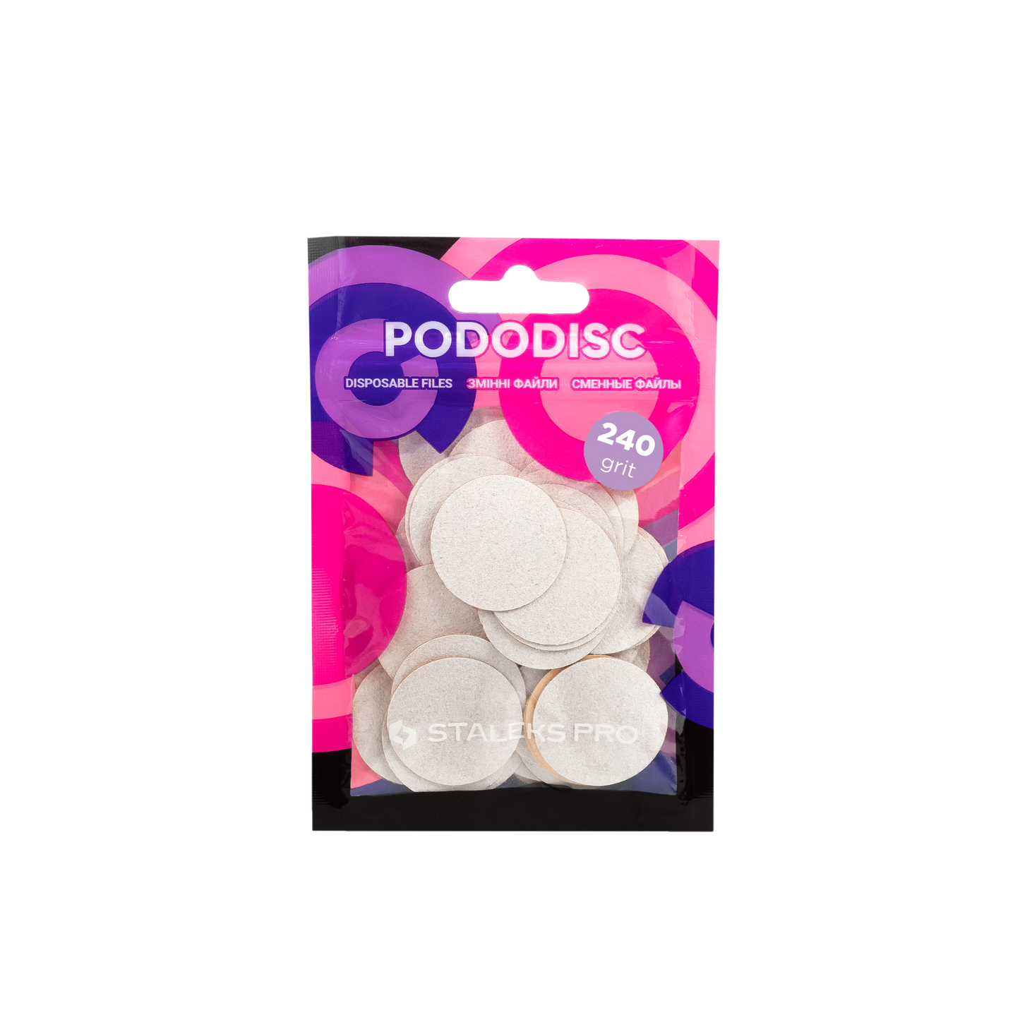 Disposable white files for pedicure disc PODODISC L EXPERT 240 grit - 50 pcs (PDF-25-240w)